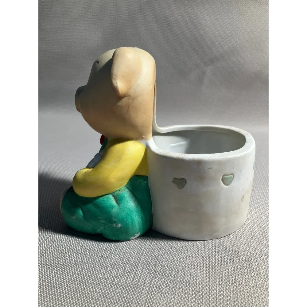 Pig Wearing‎ Overalls Planter Yellow Green Heart Baby Bottle Matte No Chips